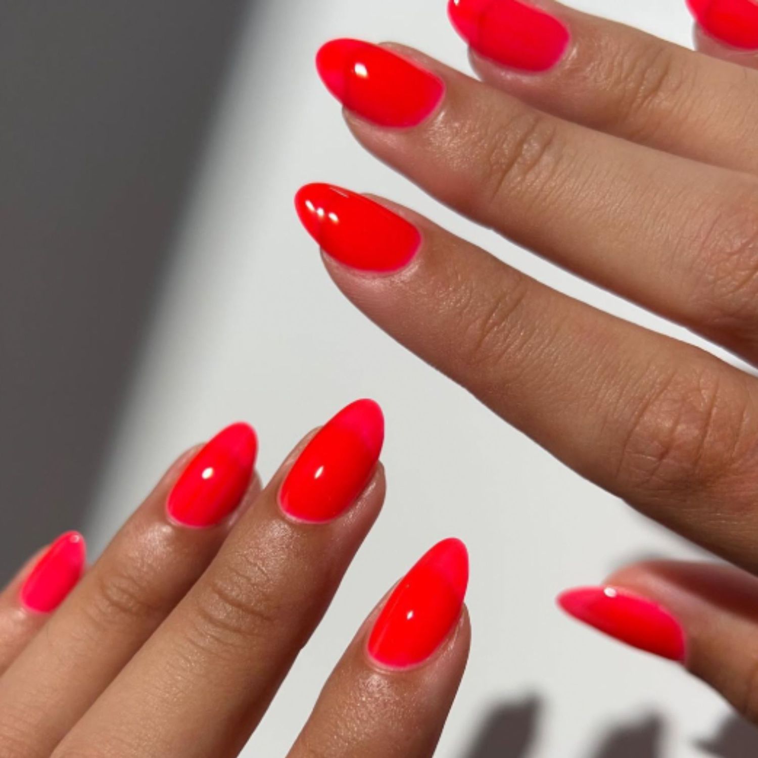 Neon Red Glossy Nails — Red Nails
