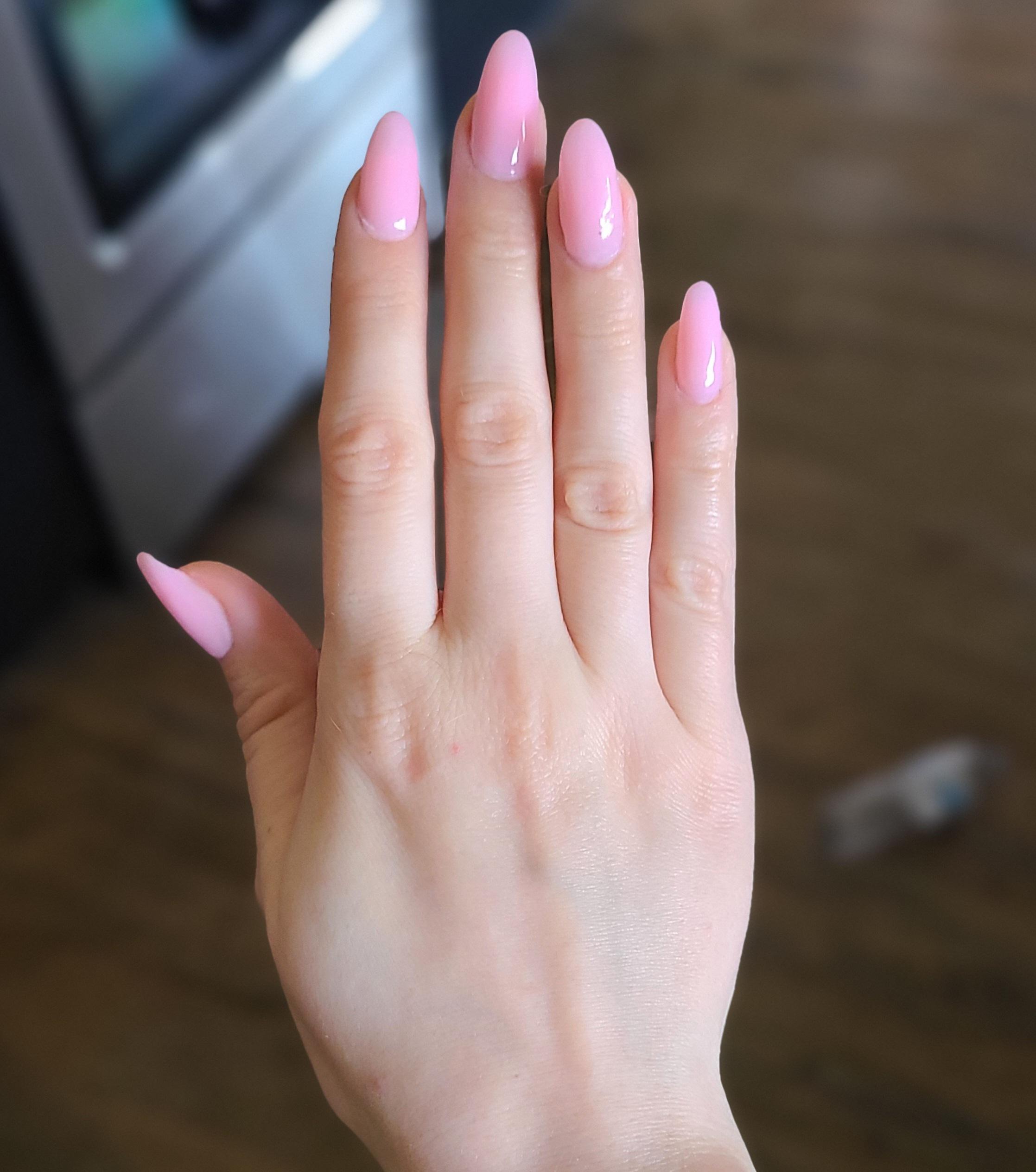 Sheer Warm Pink Almond Polygel — Polygel Nails