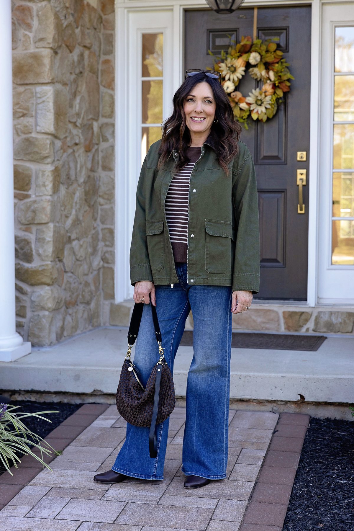 Utility Jacket, Striped Sweater, and Jeans for Fall Casual Utility Jacket, Striped Sweater, and Jeans for Fall Casual — Casual Outfits