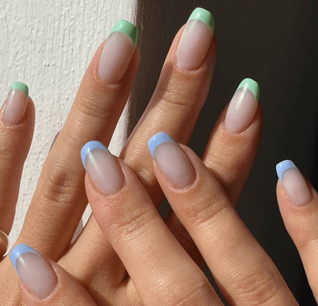 Pastel Mint and Blue French Tip Squoval Pastel Mint and Blue French Tip Squoval — Squoval Nails