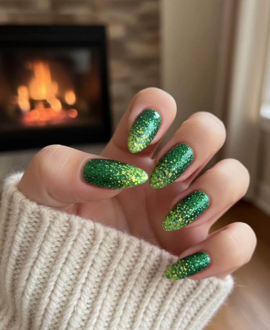 Green And Yellow Glitter Gradient Visual Idea — Glitter Nails