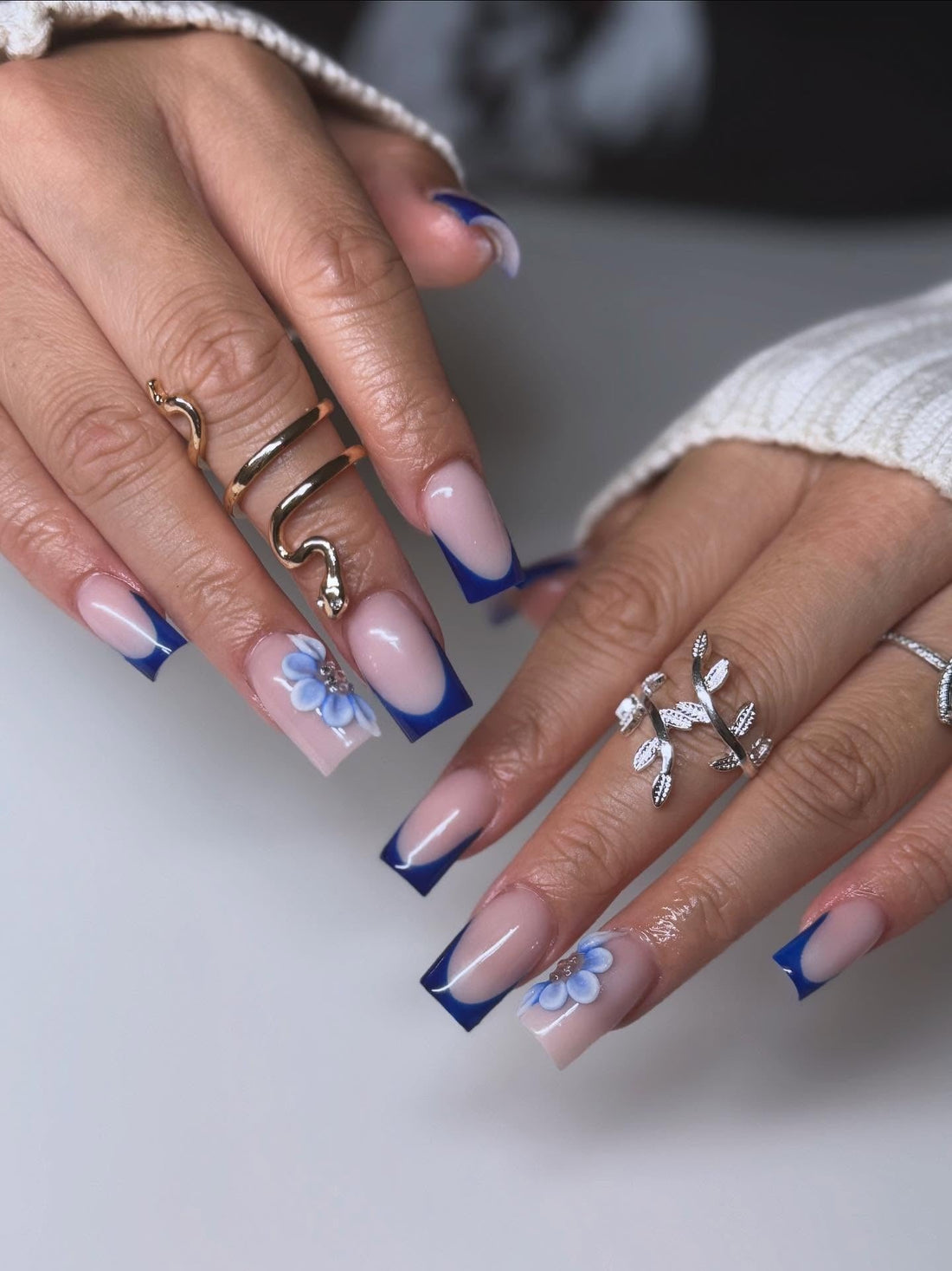 Bright Blue French Square Nails — Blue French Tip Nails