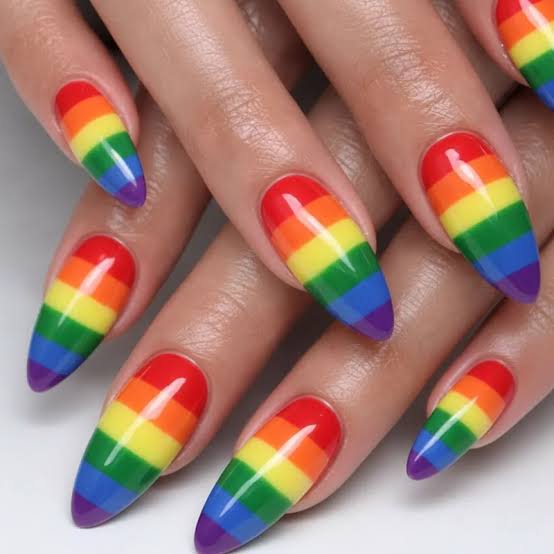 Rainbow Stripes Visual Idea — Acrylic Nails