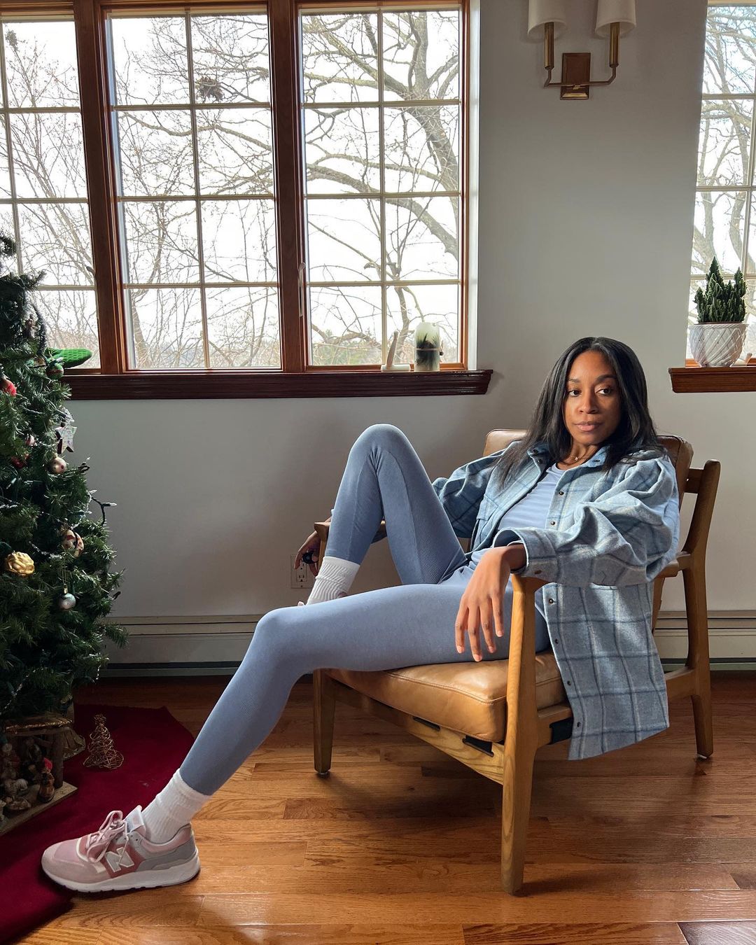 Plaid Jacket Over Striped Tee and Leggings Plaid Jacket Over Striped Tee and Leggings — Athleisure Outfits