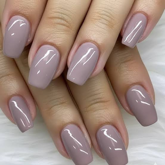 Glossy Medium Almond Light Beige Nude Nails — Nails for Olive Skin