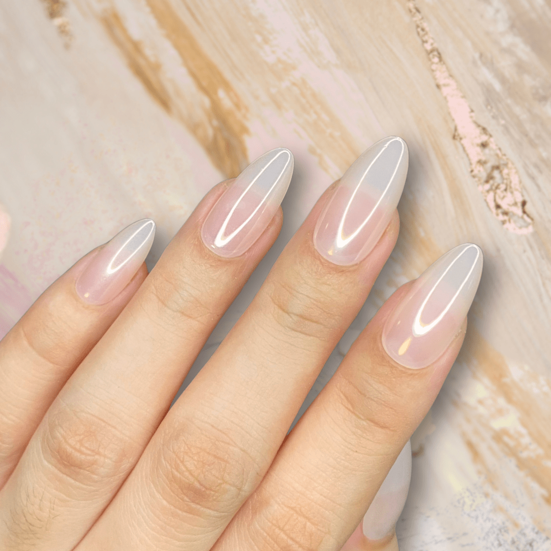 Sheer Milky Nude Pearlescent Medium Almonds — Medium Almond Nails