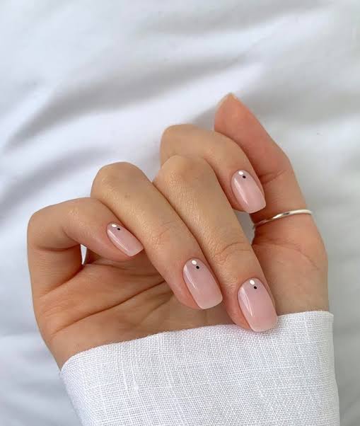 Short Square Nude with Minimalist Dots Short Square Nude with Minimalist Dots — Nude Nails
