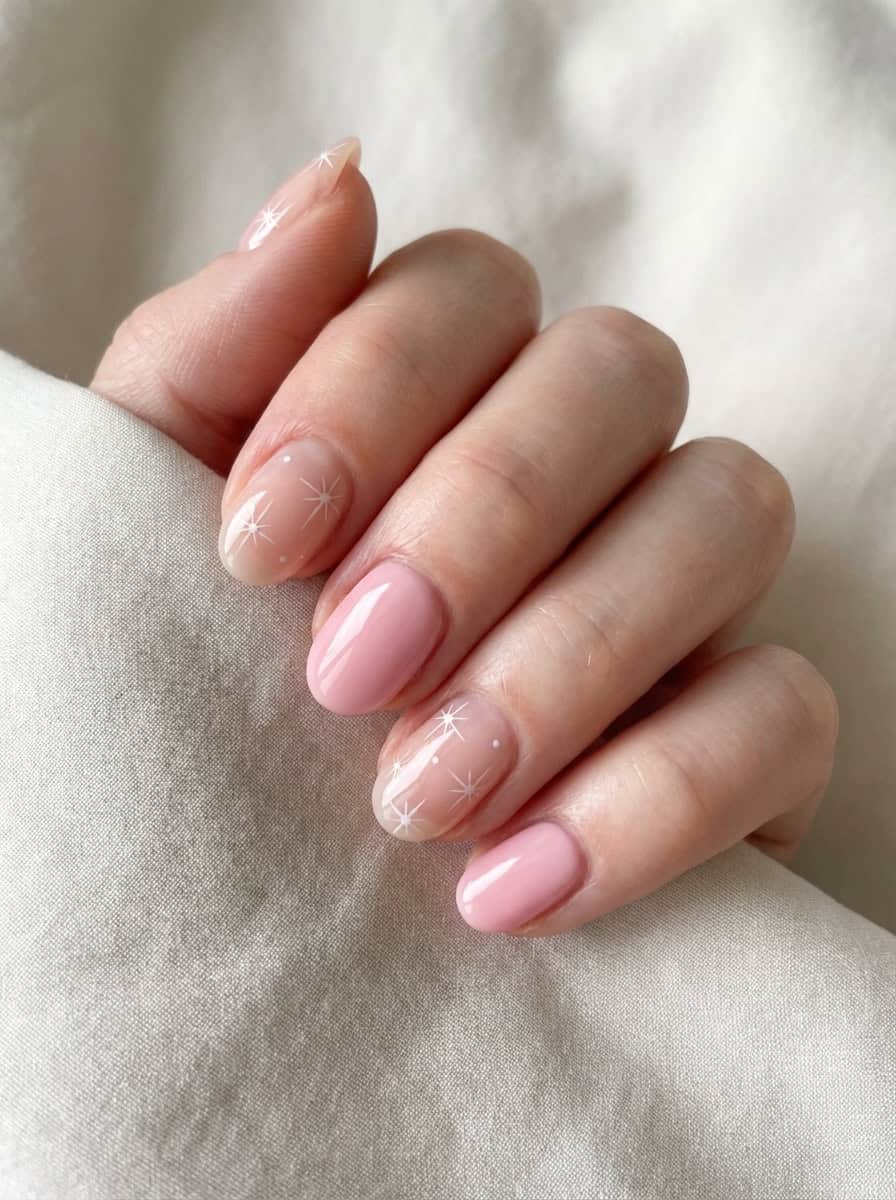 Starburst Accent Medium Oval Nails — Light Pink Nails