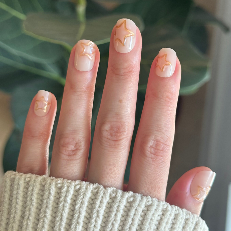 Gold Star Decals On All Nails Visual Idea Gold Star Decals On All Nails Visual Idea — Short Nails