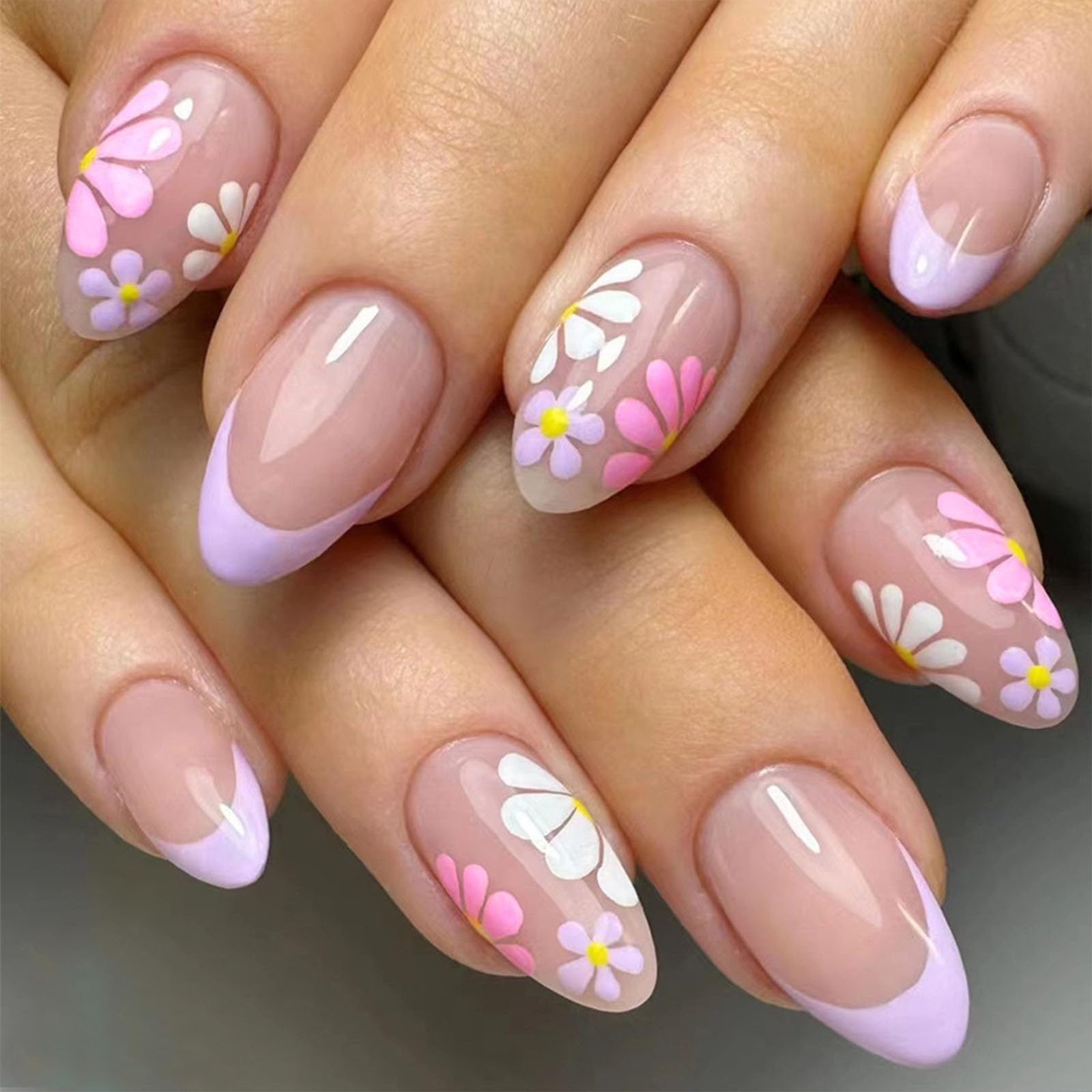 Pastel French with Pink and White Daisies Pastel French with Pink and White Daisies — Flower Nails