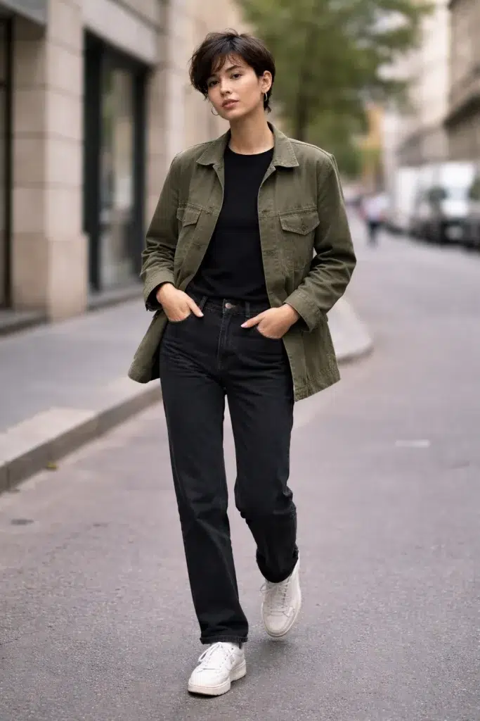 Classic Utility Jacket with Straight-Leg Jeans Classic Utility Jacket with Straight-Leg Jeans — Tomboy Outfits