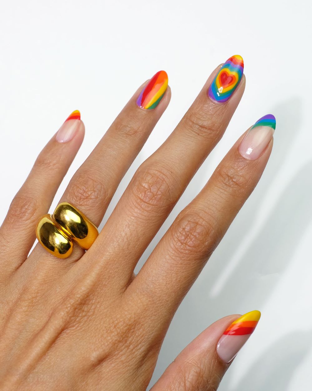 Rainbow French Tips with Heart Accent — Rainbow Nails