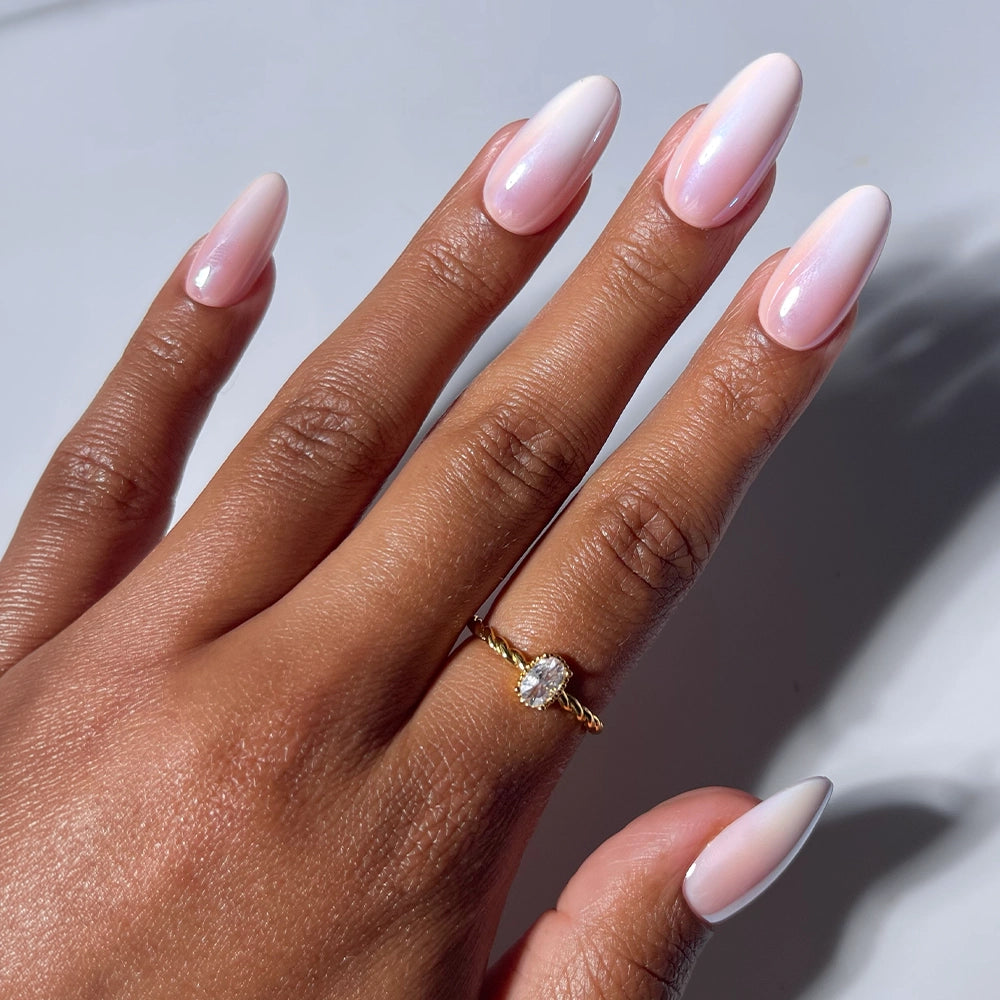 Pink to White Ombre Pearl Nails