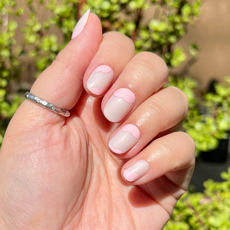 Sheer Nude Wavy French Tips — Short Round Nails
