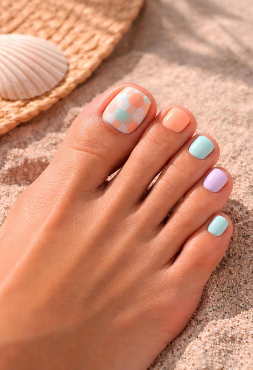 Pastel Checkerboard and Solid Toenails Pastel Checkerboard and Solid Toenails — Toe Nails