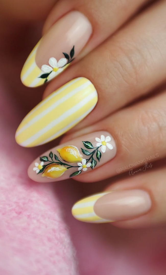 Pastel Yellow French with Lemon Art — Yellow Nails