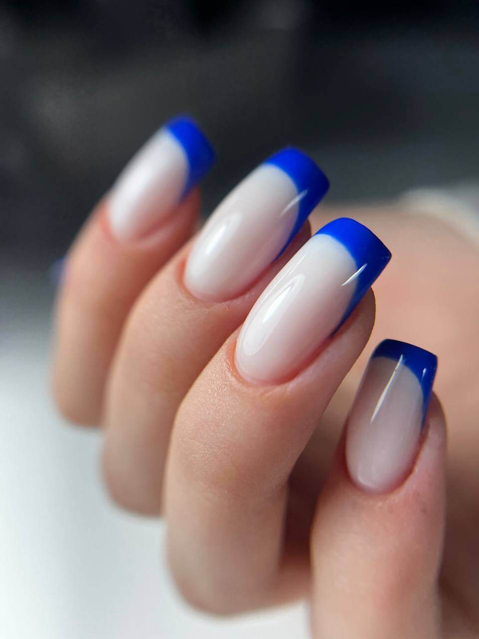 Blue French Tip Square Polygel — Polygel Nails