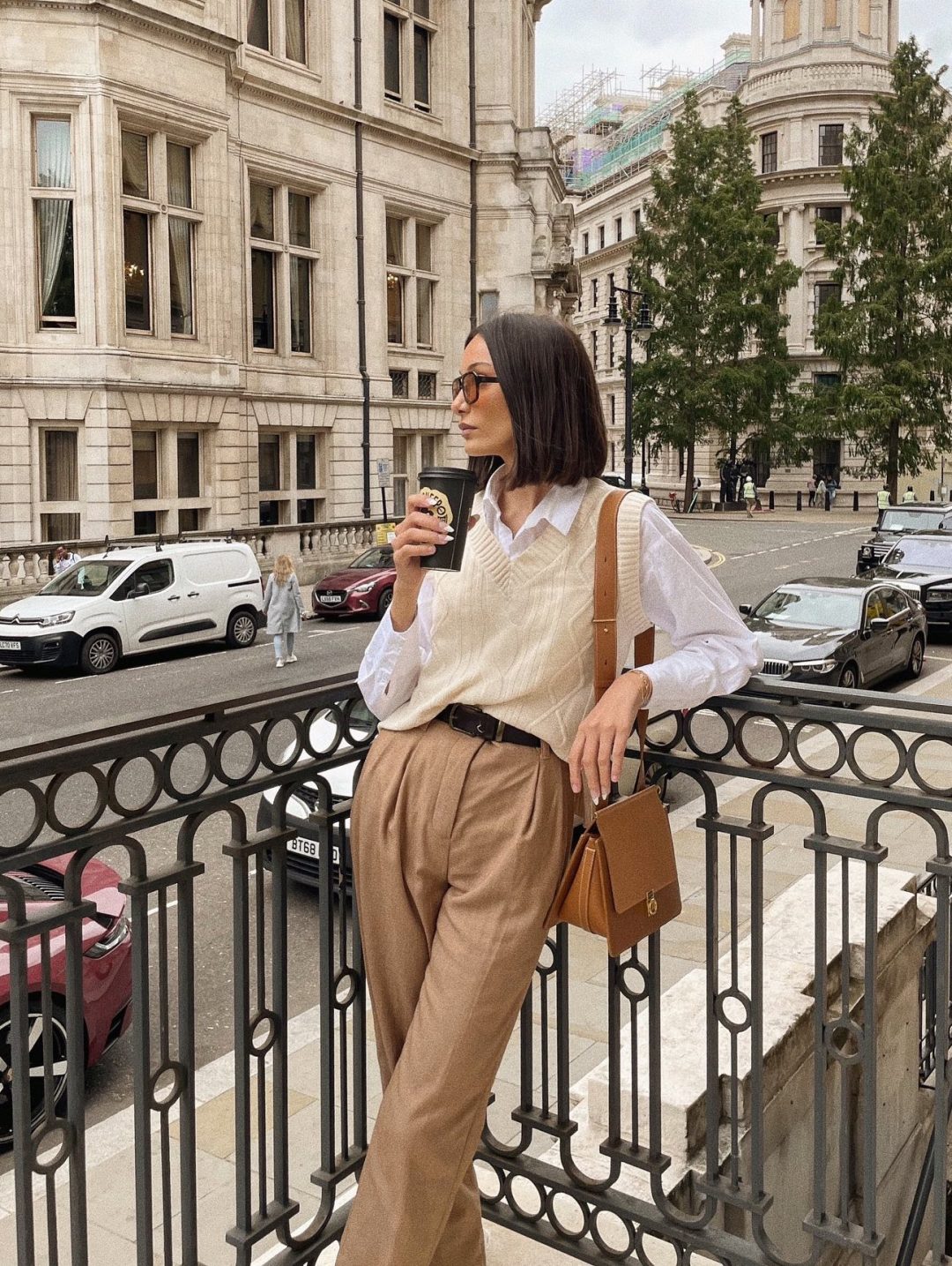 Cream Knit Vest Over White Button-Down and Beige Trousers — Light Academia Outfits