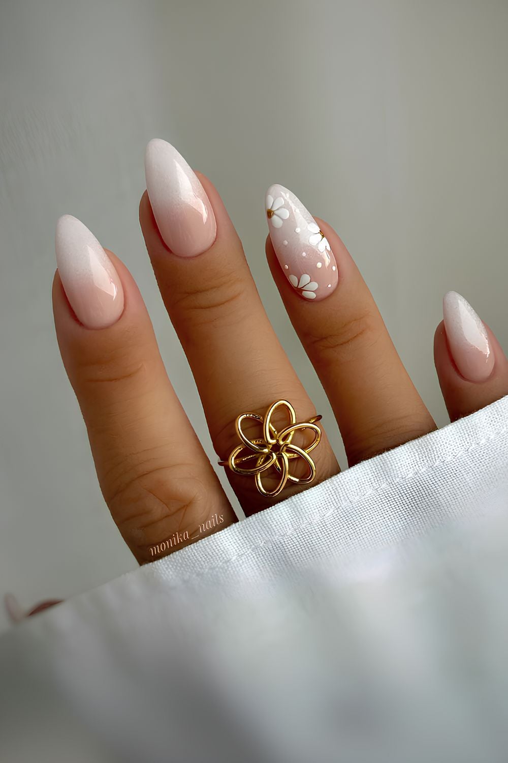 Ombre with Subtle Floral and Gold Dots Ombre with Subtle Floral and Gold Dots — Flower Nails