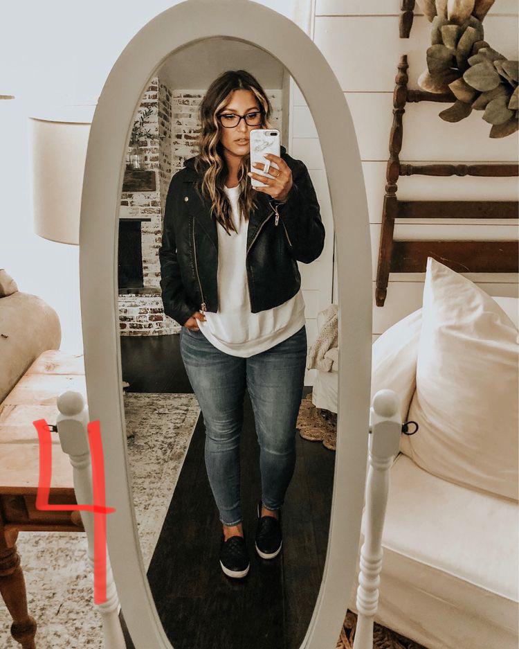 Moto Jacket Over White Tee and Fitted Jeans — Midsize Outfits