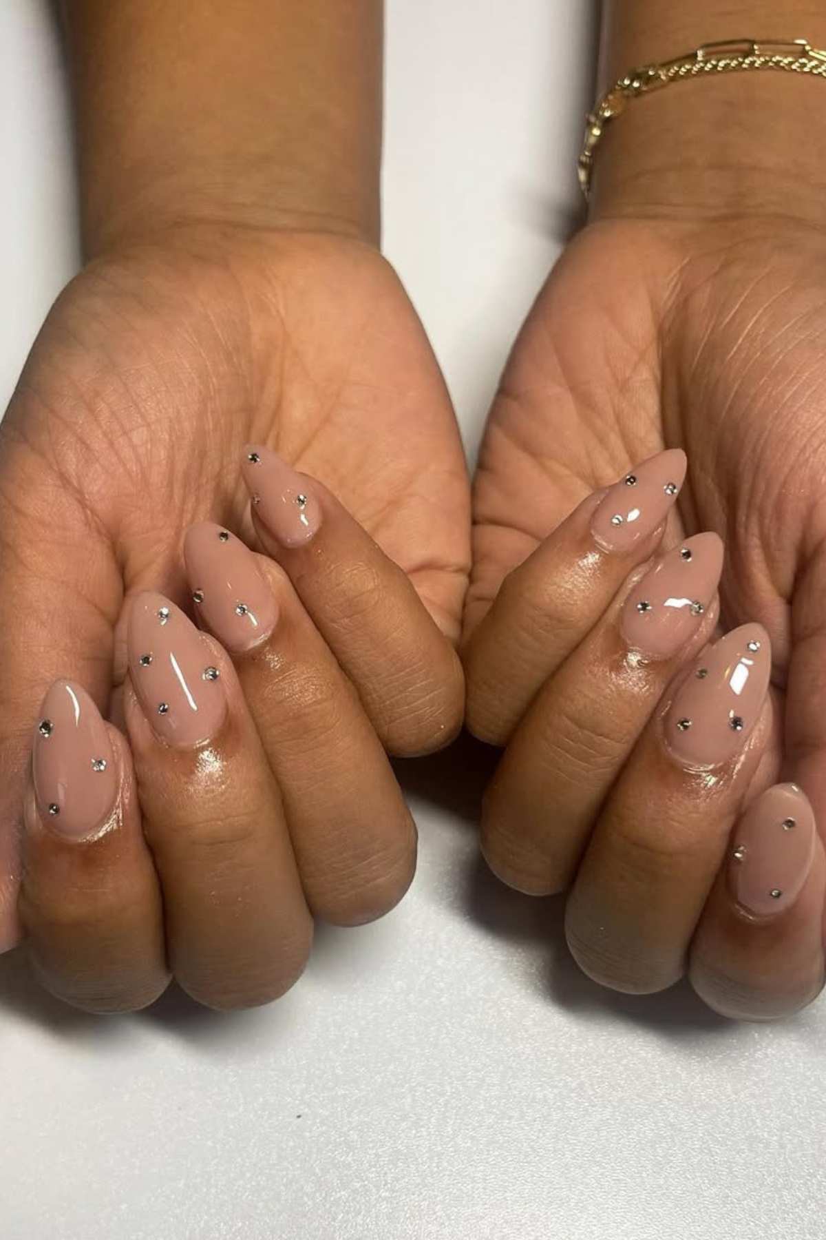 Light Brown Nude with Rhinestone Accents Light Brown Nude with Rhinestone Accents — Nude Nails