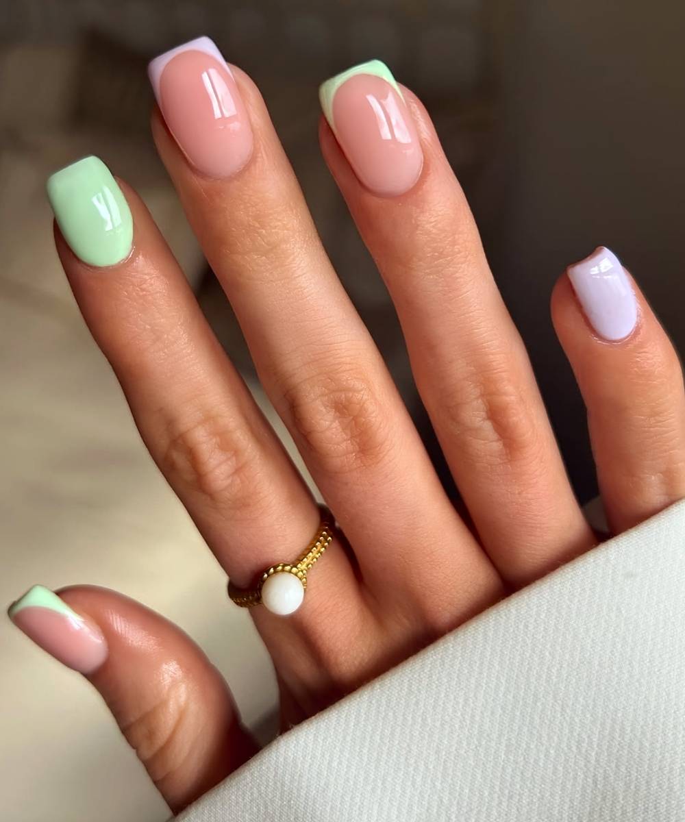 Pastel French Tips Square — Short Acrylic Nails