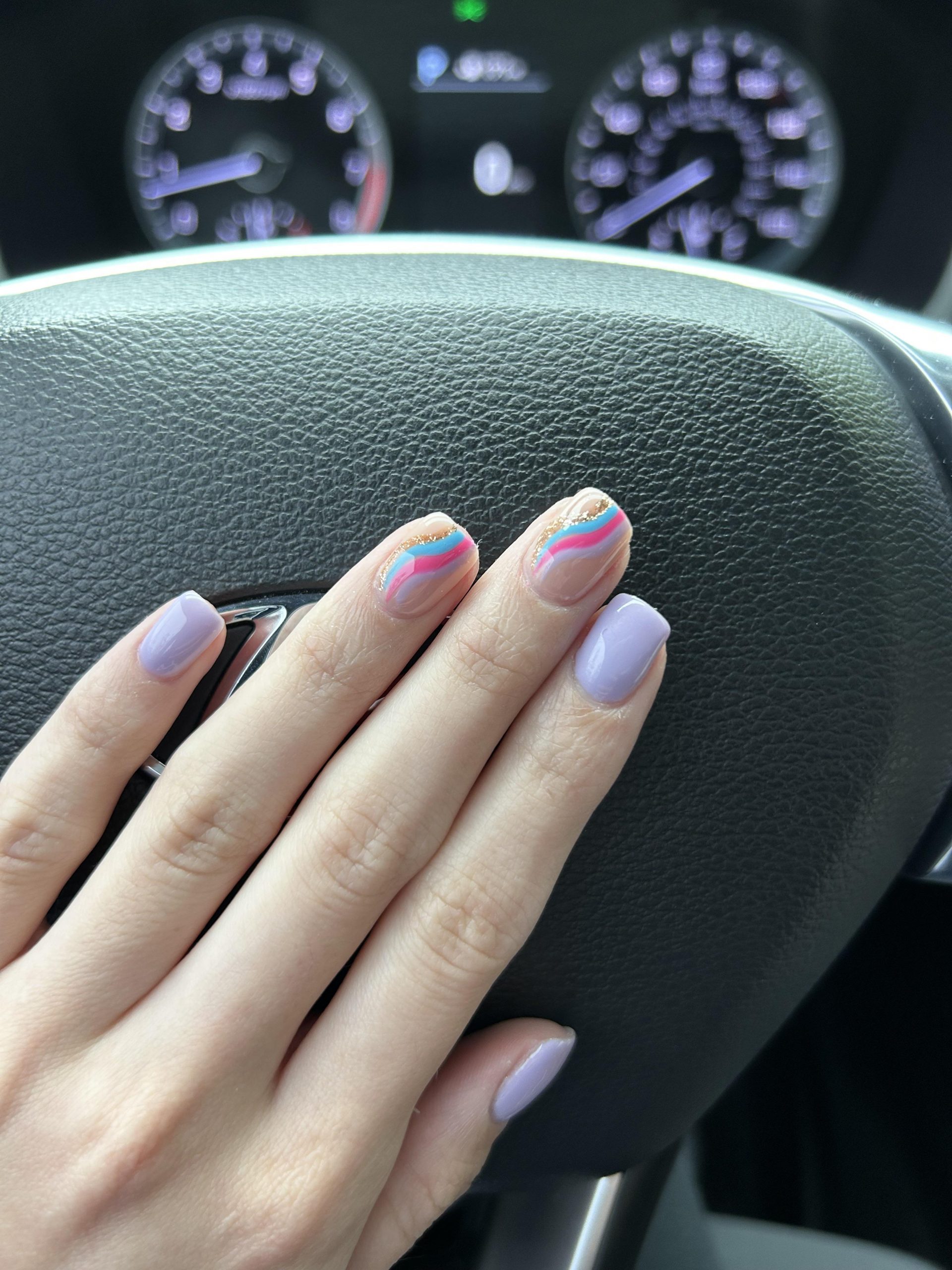 Lavender Squoval with Abstract Lines Lavender Squoval with Abstract Lines — Squoval Nails