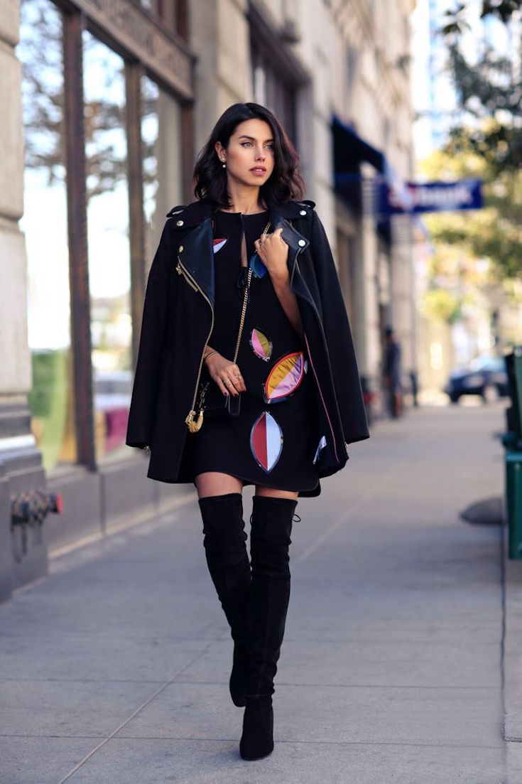 Edgy Black Dress with Moto Jacket for a Bold First Date Statement Edgy Black Dress with Moto Jacket for a Bold First Date Statement — First Date Outfits