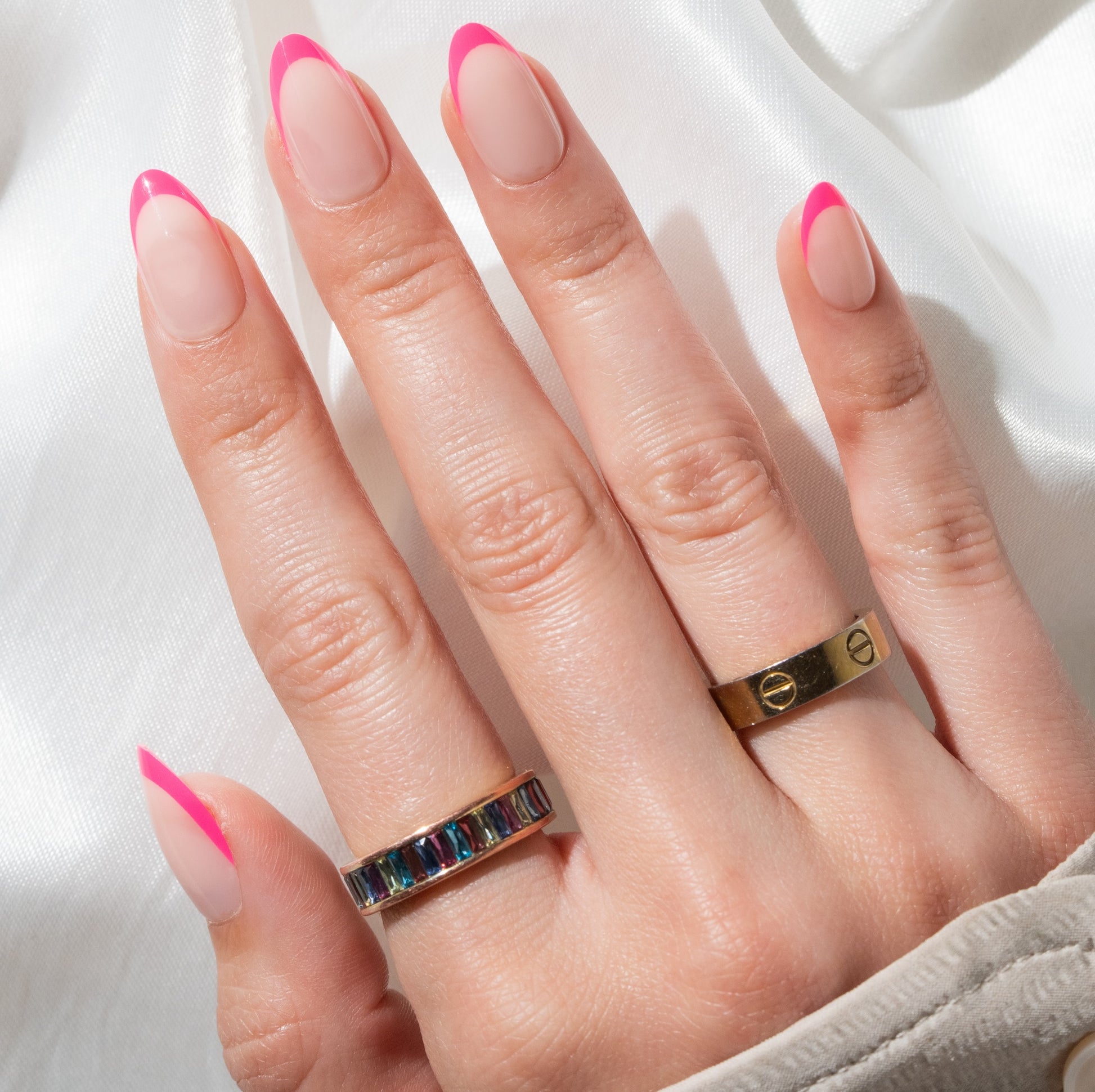 Glossy Milky Pink with Vivid Hot Pink Glossy Milky Pink with Vivid Hot Pink — Pink French Tip Nails