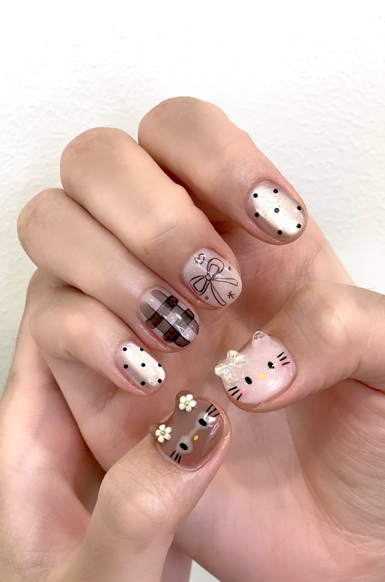 Playful Short Square Hello Kitty — Hello Kitty Nails