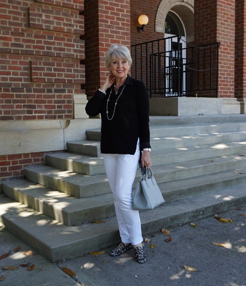 Smart Casual Timelessness: Black Sweater with Leopard Loafers Smart Casual Timelessness: Black Sweater with Leopard Loafers — Outfits for Women Over 60