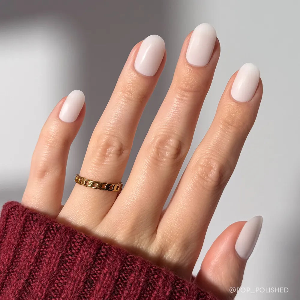 Milky White Glossy Nails — Short Round Nails
