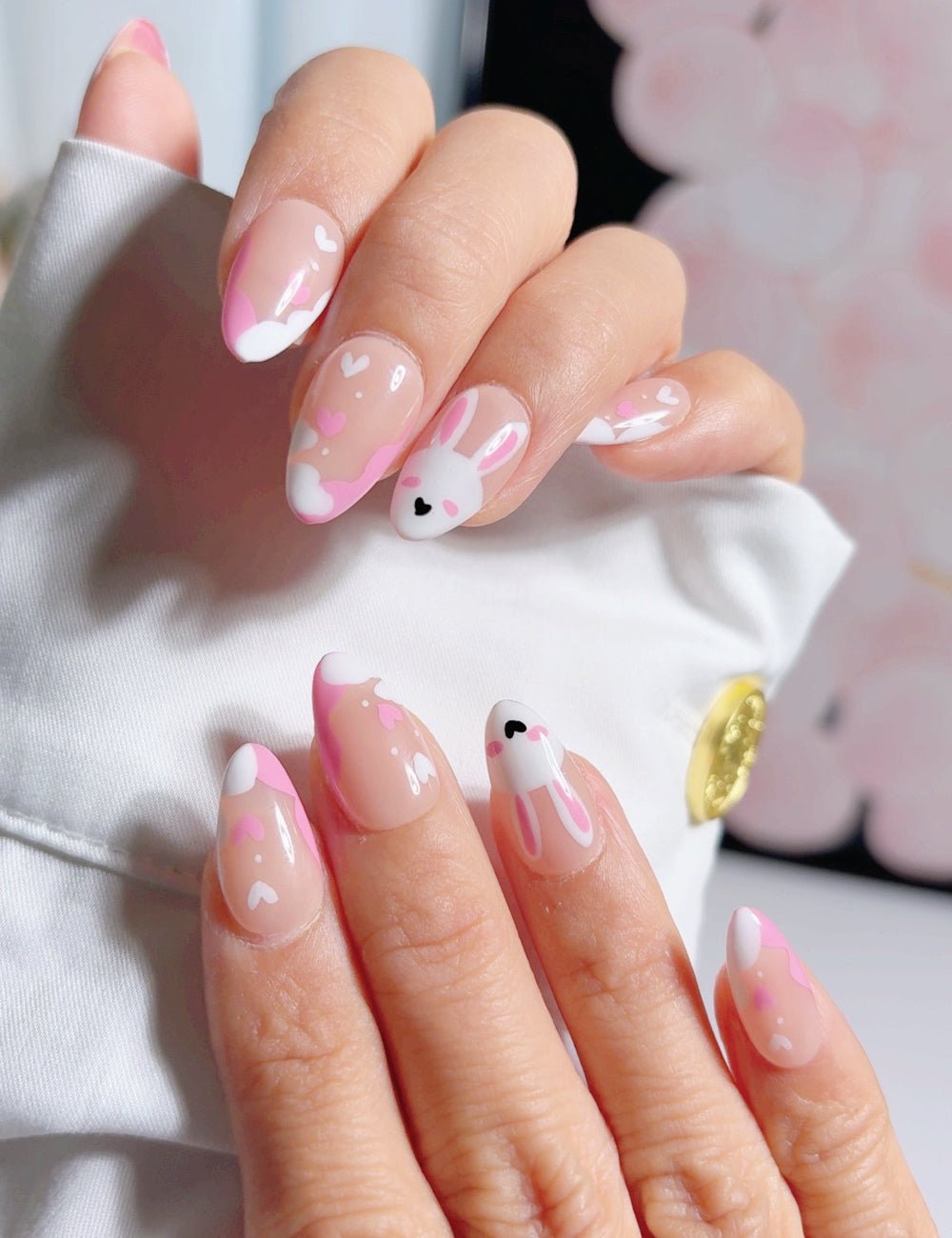 3D Bunny Pink French Almond Nails 3D Bunny Pink French Almond Nails — Kawaii Nails
