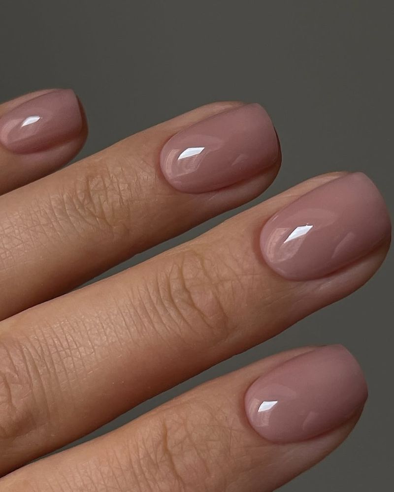 Sheer Nude Pink Glossy Nails — Short Square Nails