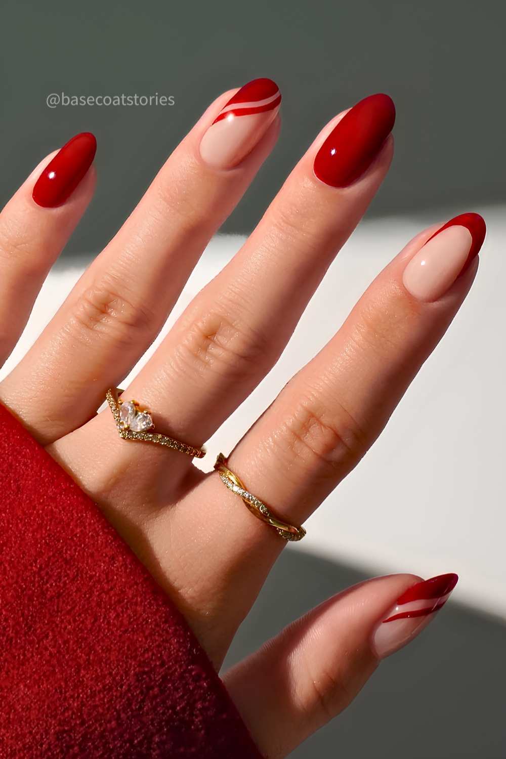 Cherry Red French With Nude Base — Red Nails
