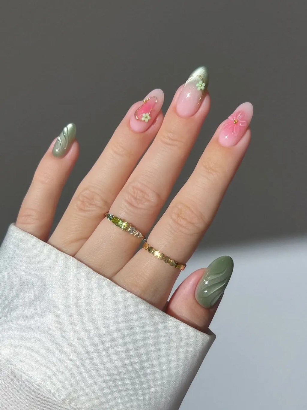 Pale Pink & Light Green with Floral Swirls Pale Pink & Light Green with Floral Swirls — Cute Nails