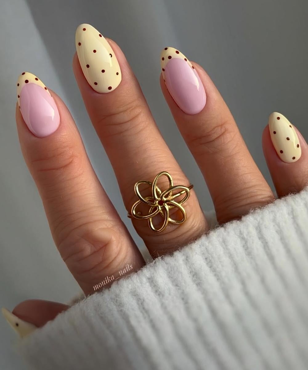 Butter Yellow French Tips with Polka Dots — Yellow Nails