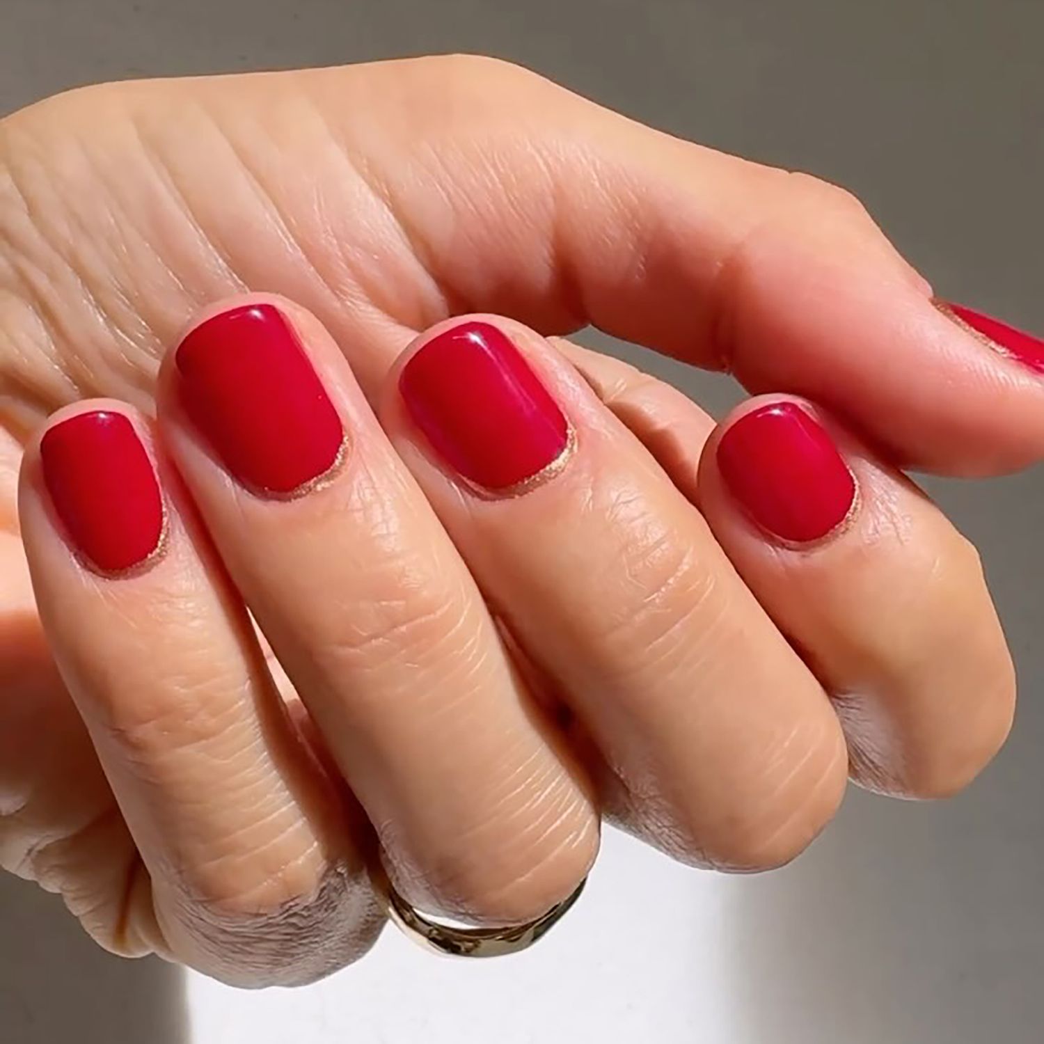 Opaque Bright Red Glossy Nails — Very Short Nails
