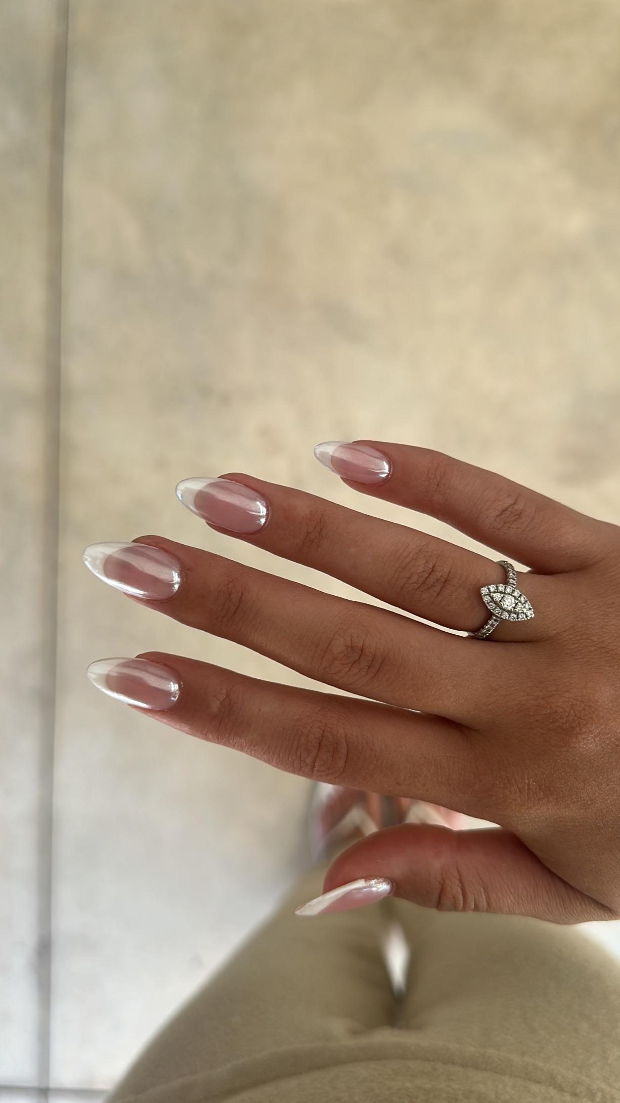 Chrome French Tips Classic Silver Chrome French Almonds — Chrome French Tip Nails