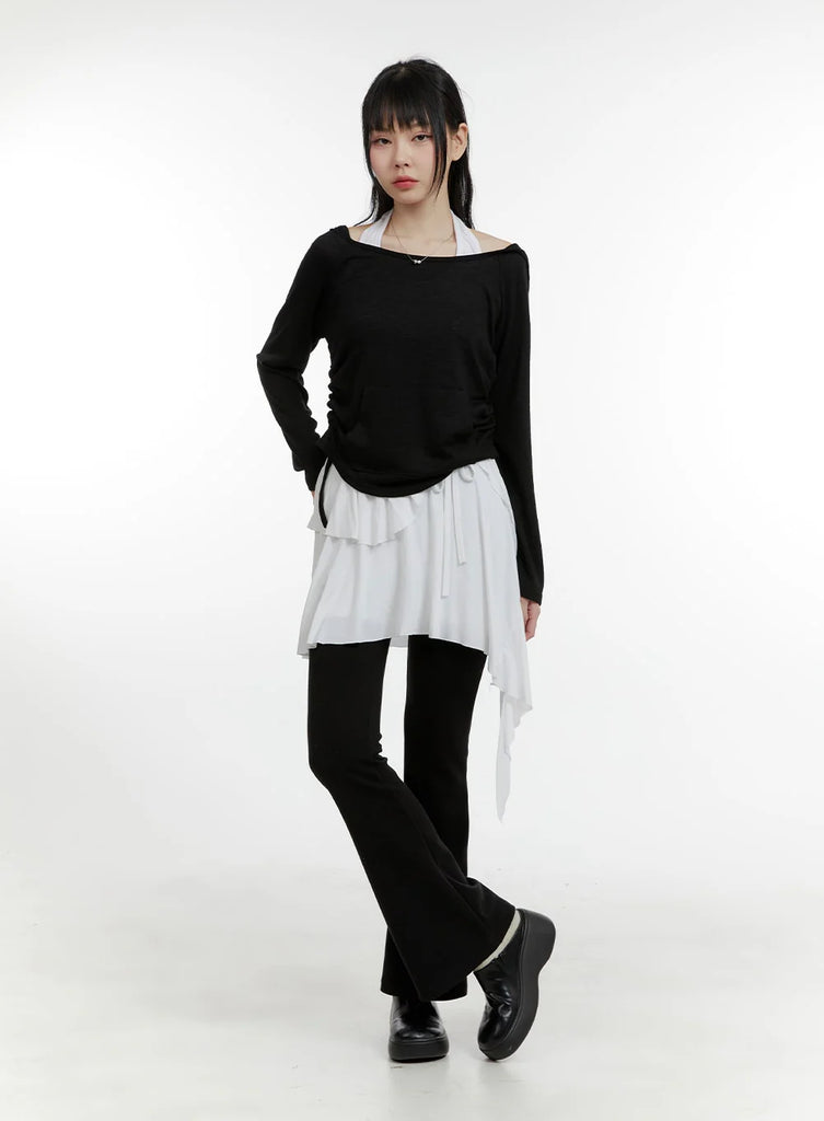 Asymmetric Ruffled Overlay Top with Leggings Asymmetric Ruffled Overlay Top with Leggings — Y2K Outfits