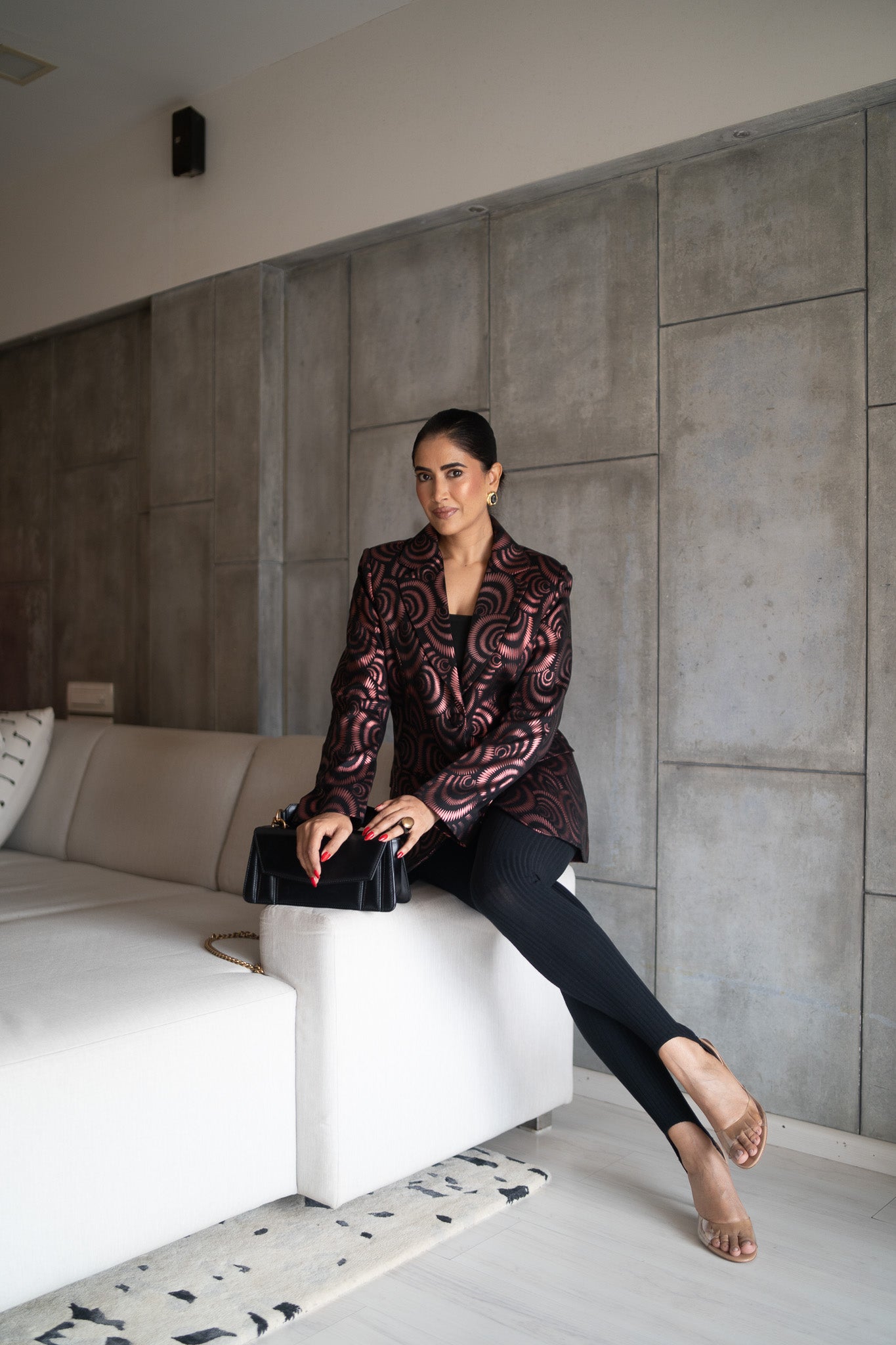 Patterned Rose Gold Blazer with Skinny Pants Patterned Rose Gold Blazer with Skinny Pants — Office Siren Outfits