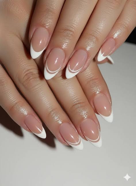 Sheer Pink Base With White Visual Idea — Double French Nails