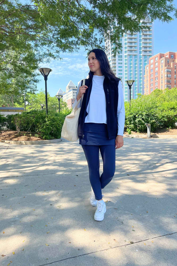 Navy Skort Over Leggings with Vest Navy Skort Over Leggings with Vest — Athleisure Outfits