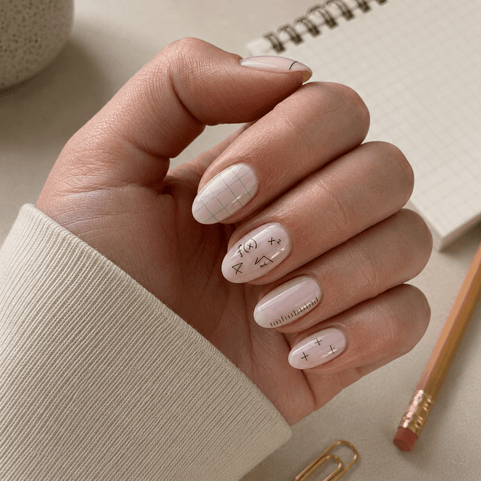 Pale Pink Math & Ruler Accent Nails Pale Pink Math & Ruler Accent Nails — School Nails