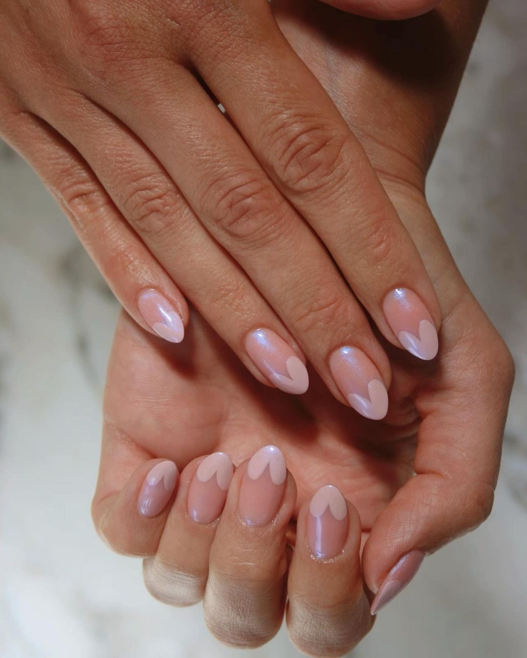 Delicate Pale Pink Iridescent Chrome Delicate Pale Pink Iridescent Chrome — Glazed Donut Nails
