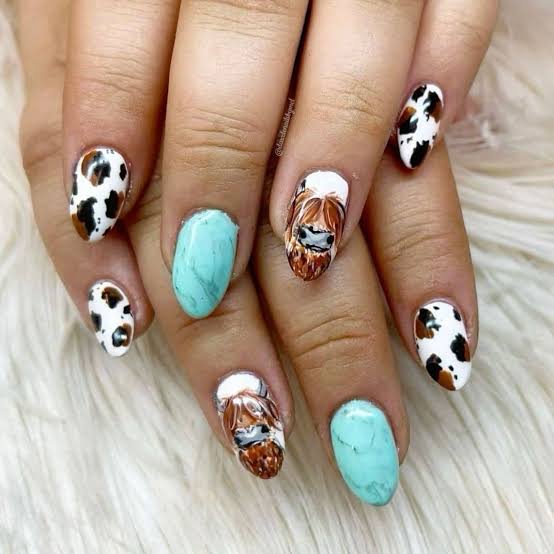 Cow Print with Highland Cow Portraits Cow Print with Highland Cow Portraits — Cow Print Nails