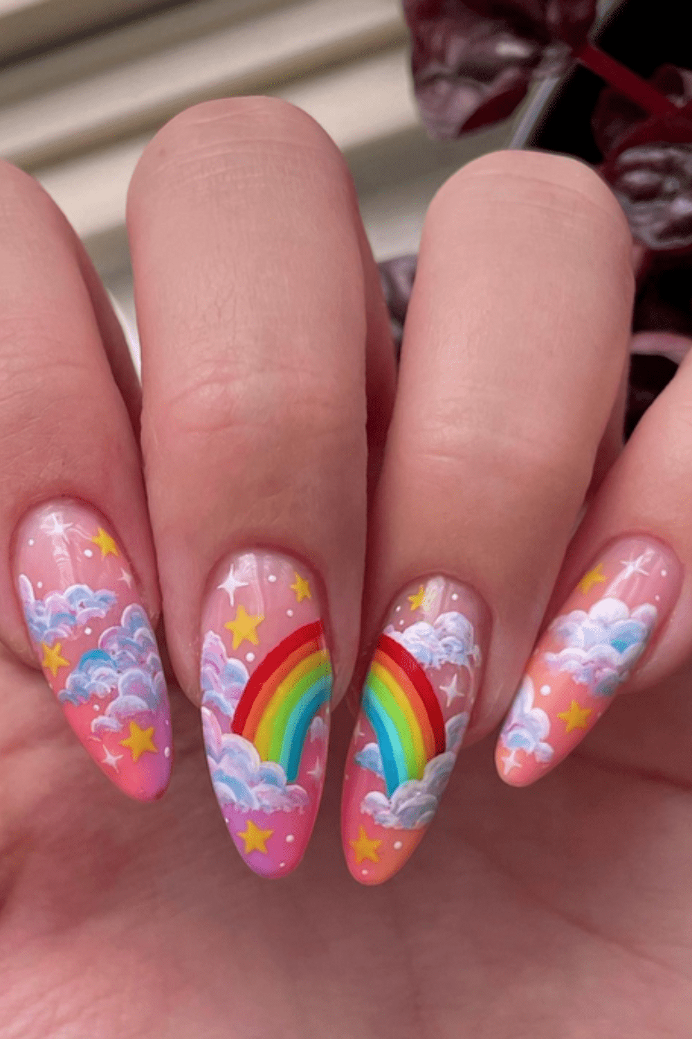 Glossy Swirling Rainbow Almonds — Rainbow Nails