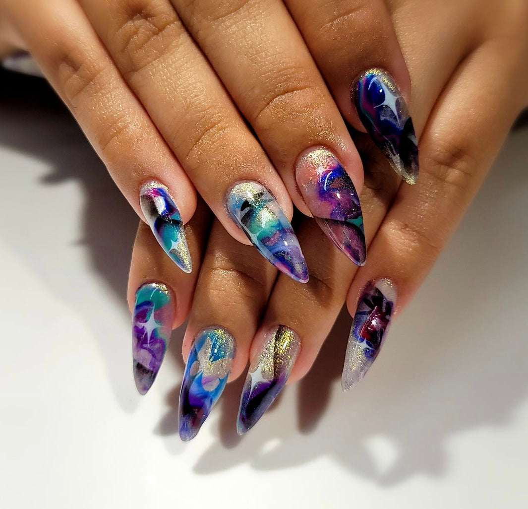 Galaxy Watercolor Blue Purple Teal Pink — Airbrush Nails
