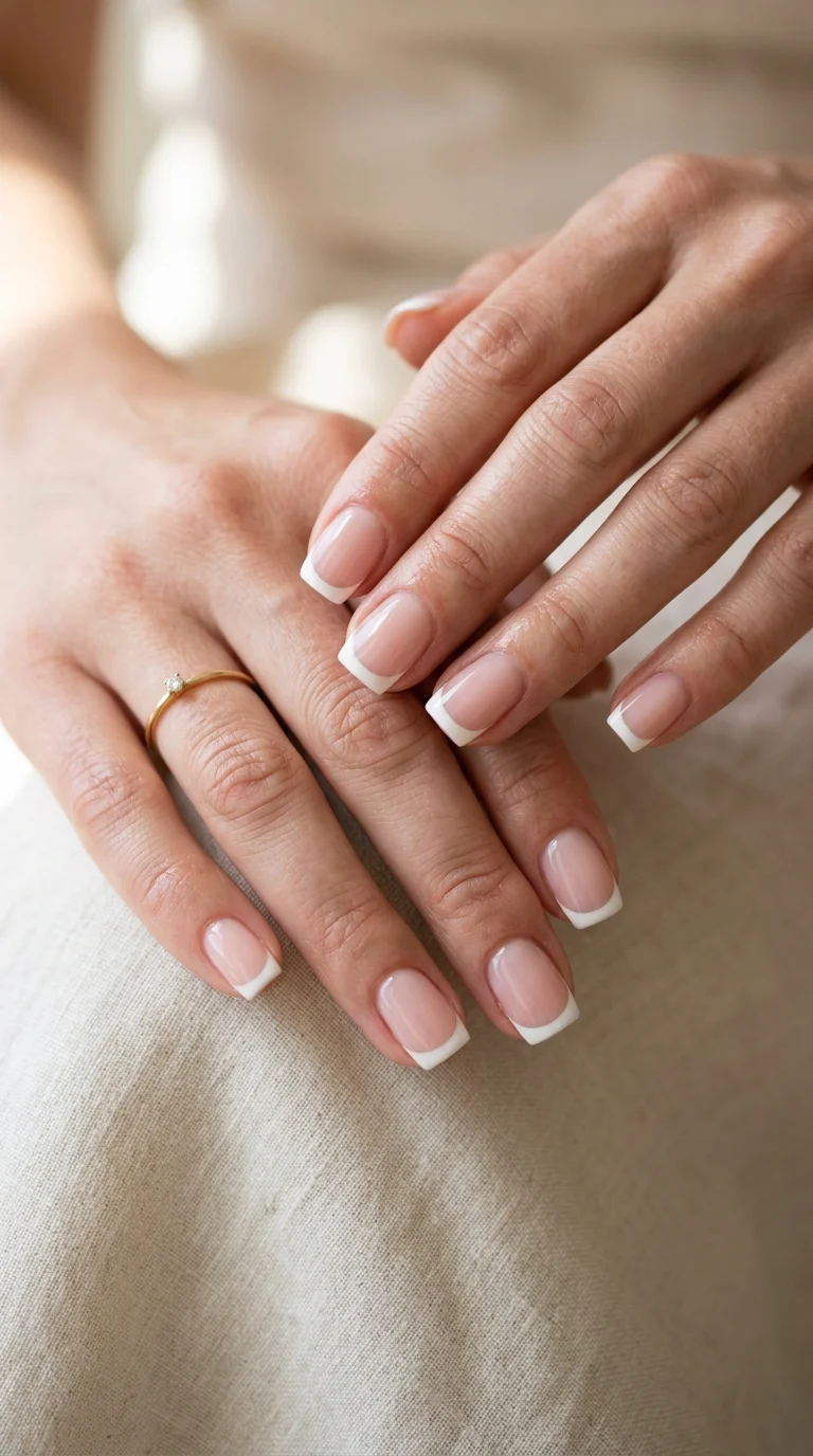 Classic Sheer Pink French — Short Square Nails