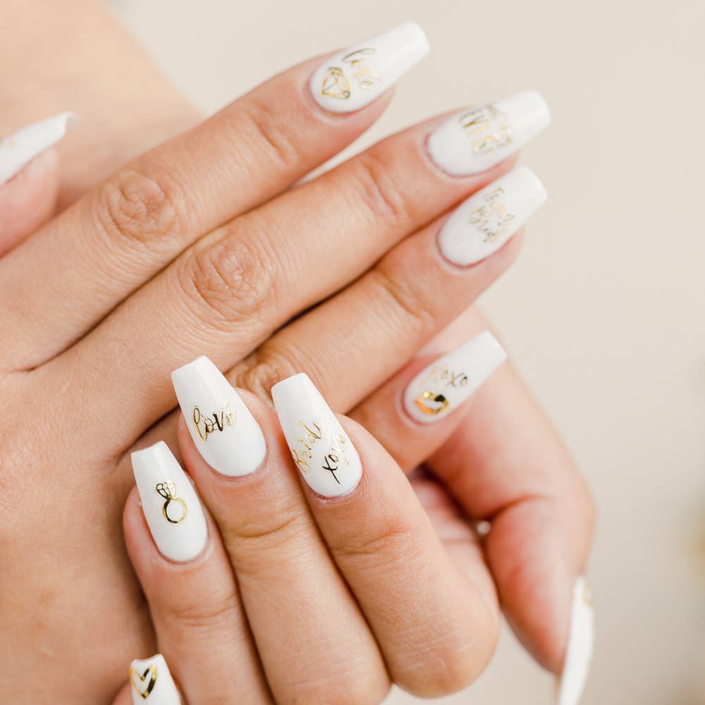 Wholesale Adhesive Bachelorette Party Nail Stickers - Gold Bride Squad for your store - Faire